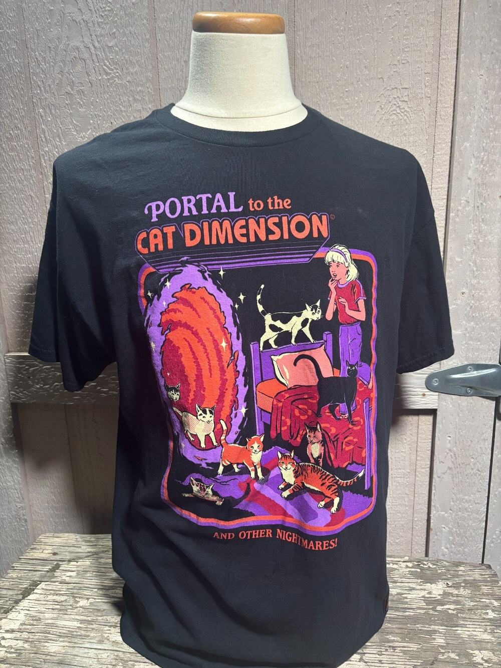 Steve Rhodes Cat Dimension Black T-Shirt X-Large XL Vintage Horror Hem Tag